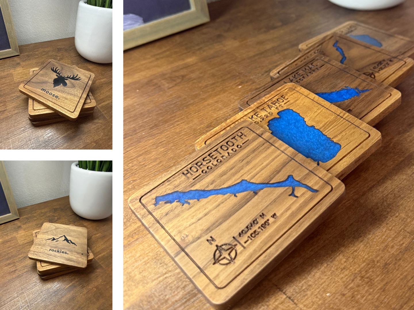 Custom Design walnut resin coaster set