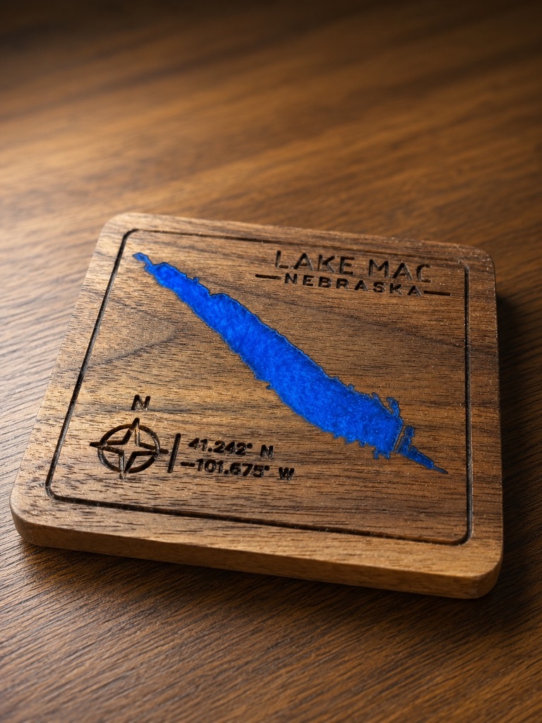 Lake McConaughy walnut resin coaster set