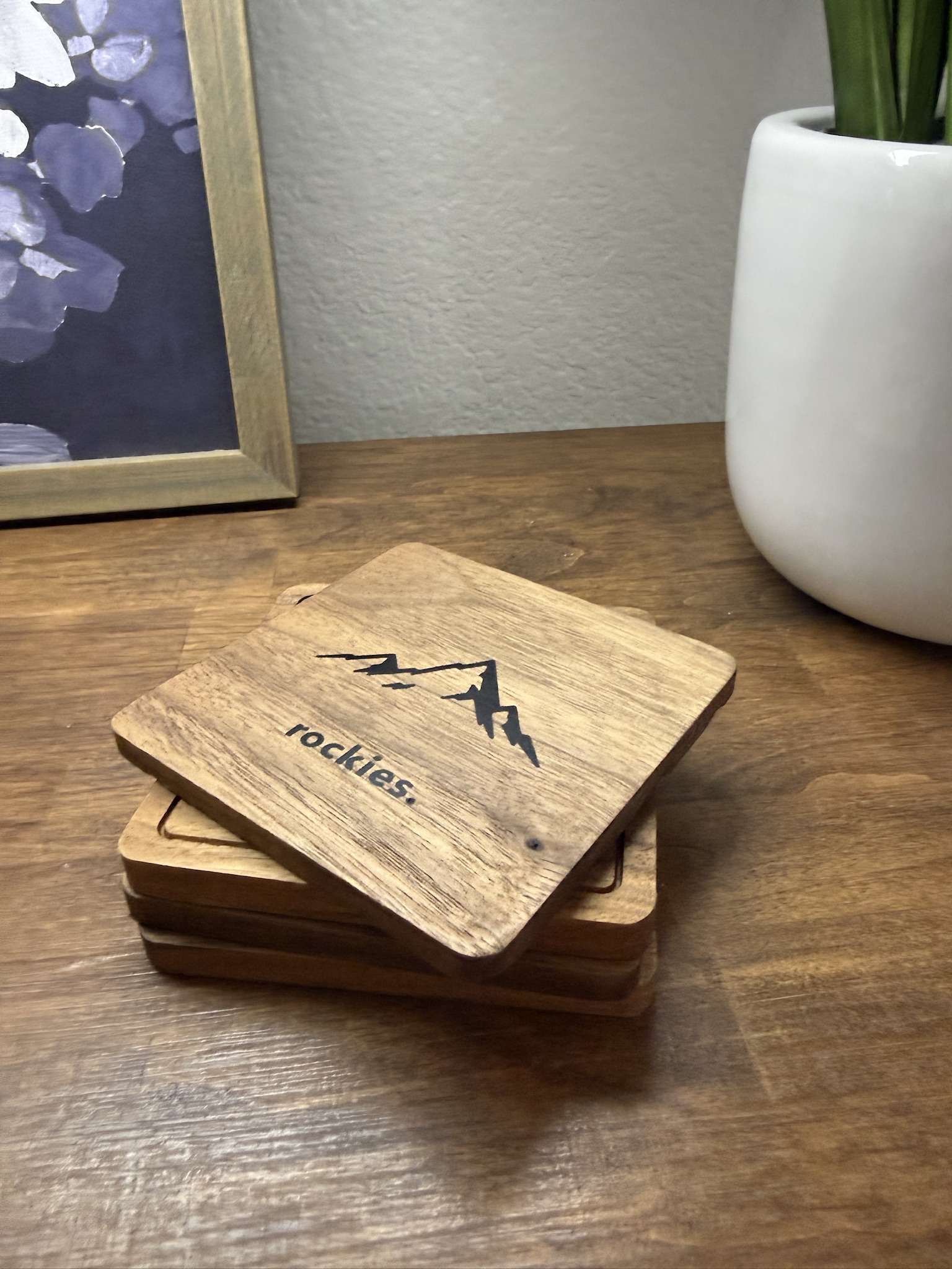 Rocky Mountains walnut resin coaster set